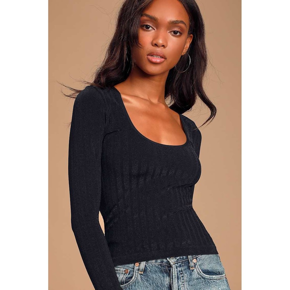Intimately Free People Lucky You Black Ribbed Long Sleeve Size Medium/Large